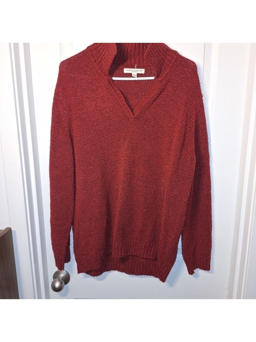 Carolyn Taylor Red V Neck Sweater Collar 1X
